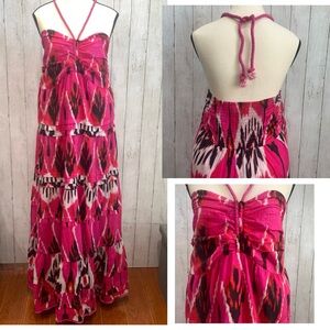 NWT Ro’s Garden Denise Tie Halter Gathered lined Maxi Dress Boho Large Cotton